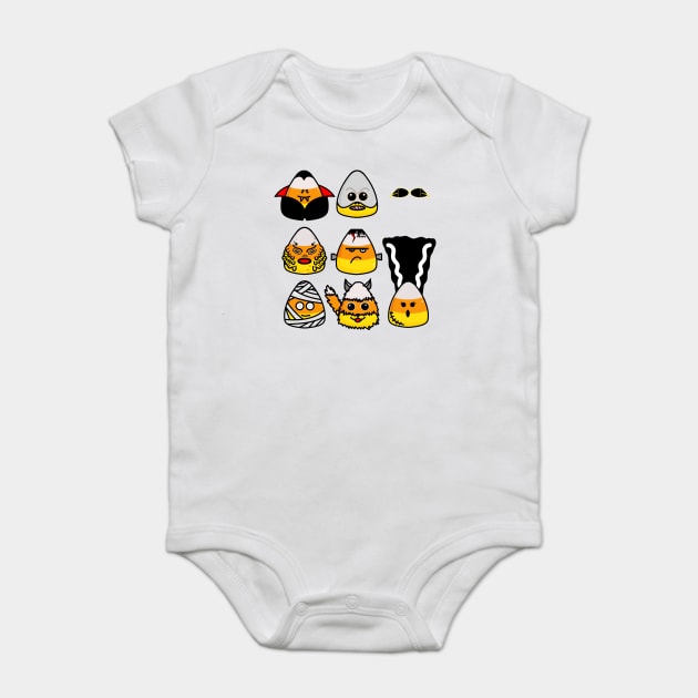 Classic Hollywood Monsters Candy Corn Baby Bodysuit by H. R. Sinclair